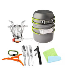 12pcs Camping Cookware Stove Carabiner Canister Stand Tripod Folding Spork Set ,Outdoor Hiking Backpacking Cooking Set